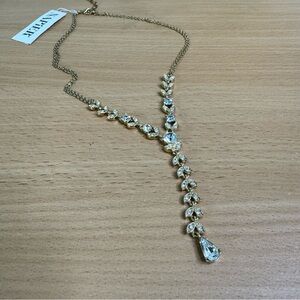 Napier Crystal Y Lariat Necklace Gold Plated Floral Leaf Design 16” NWT